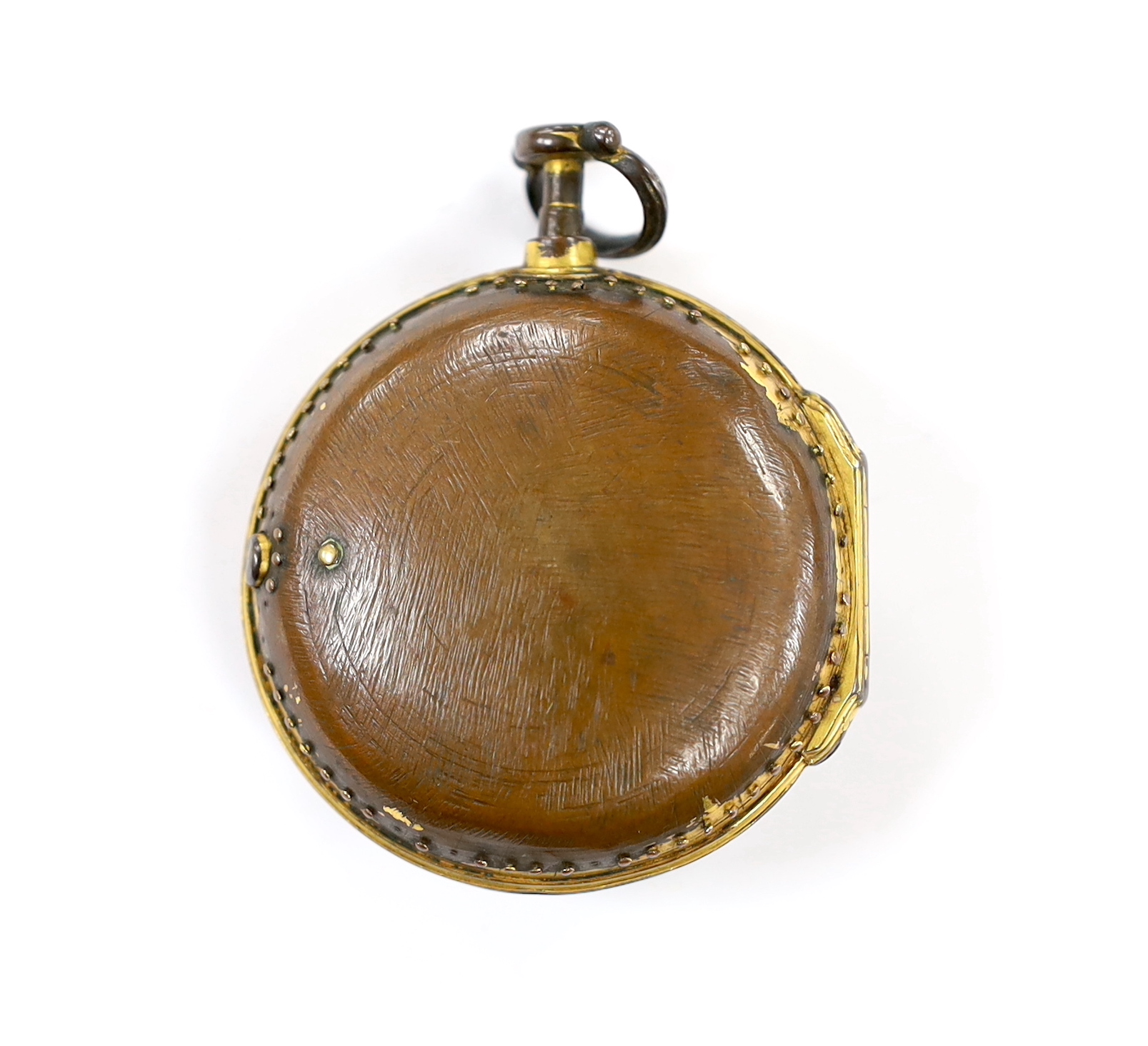 A mid 18th century gilt metal pair cased verge pocket watch, by Henry Hurt, London, (a.f.), outer case diameter 46mm.